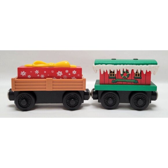 VTG Lot of 2 Thomas & Friends Wood Plastic Present Cargo Car Winter Caboose Toys - Picture 2 of 7